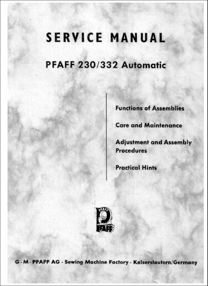 Pfaff 230 Automatic Sewing Machine Service manual PDF View/Download