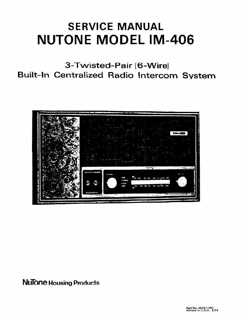 NuTone im-406 Intercom System Service manual PDF View/Download