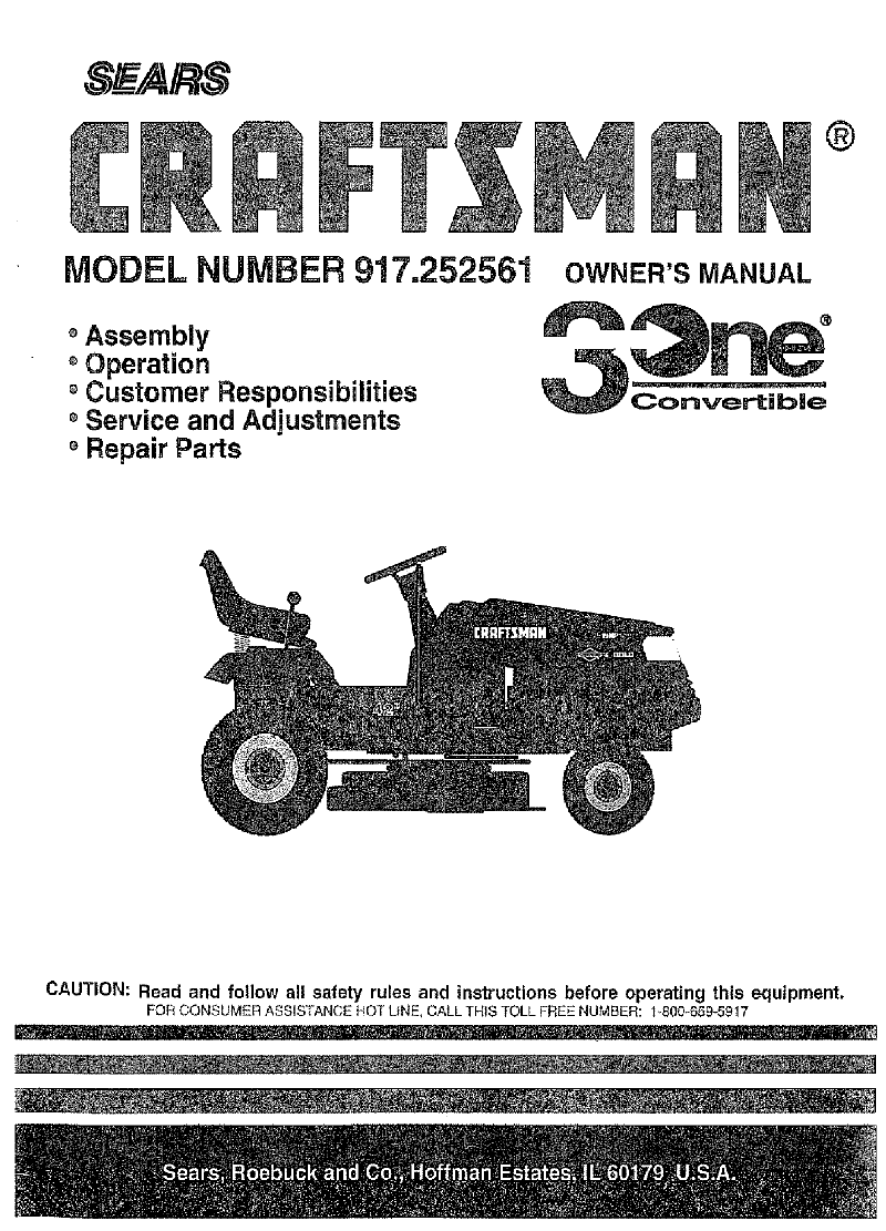 Craftsman 917.252561 Lawn Mower Owner's manual PDF View/Download