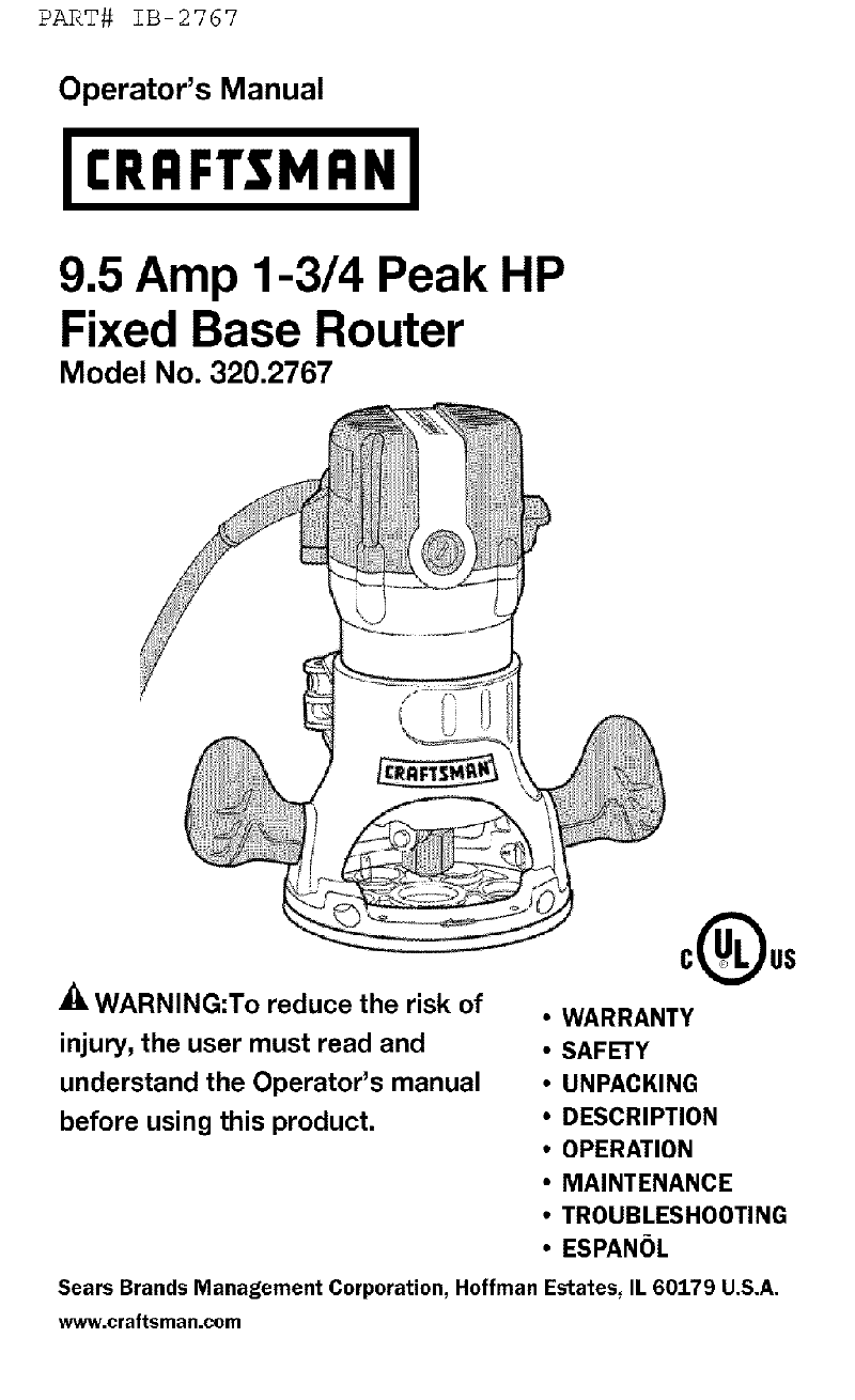 Craftsman 320.2767 Network Router Operator's manual PDF View/Download