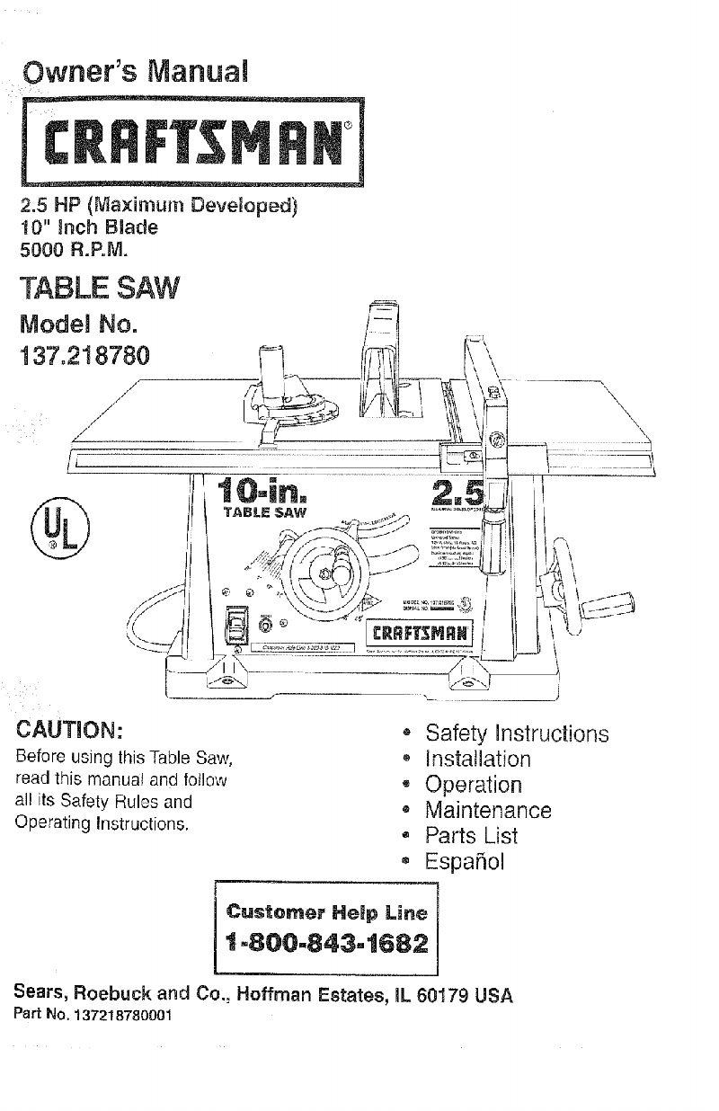 Craftsman 137.218780 Saw Owner's manual PDF View/Download