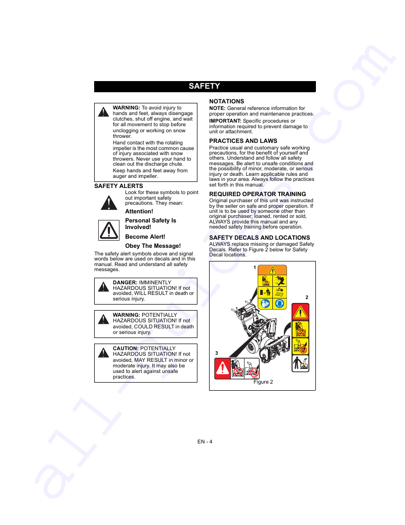 Ariens 921013 - DELUXE 30 Snow Blower Owner's/operator's manual PDF
