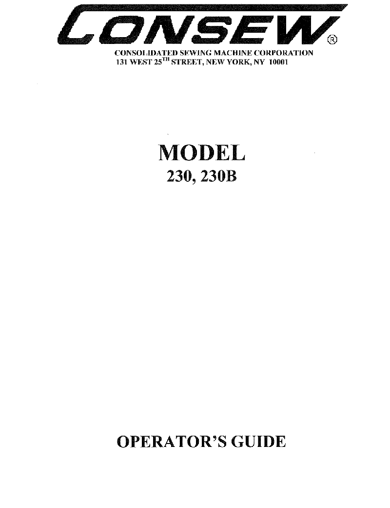 Consew 230 Sewing Machine Operator's manual PDF View/Download