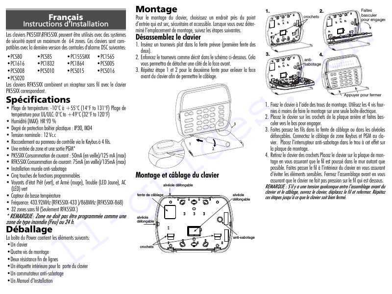 DSC PK5500 Security System Installation instructions manual PDF View