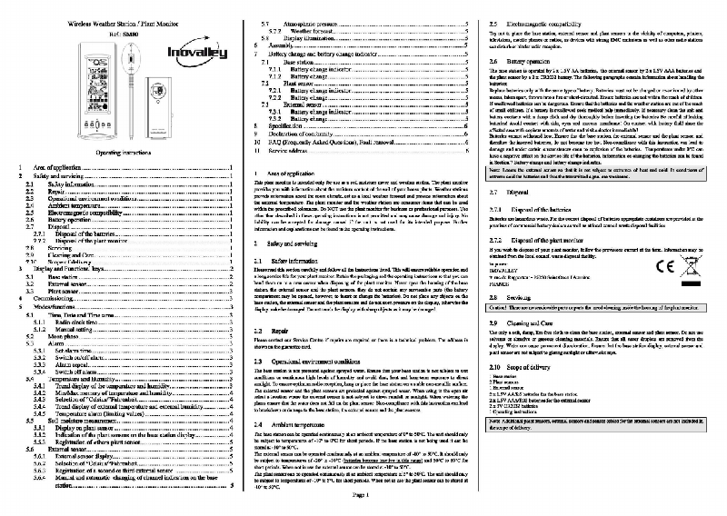 Inovalley SM80 Weather Station Operating instructions manual PDF View