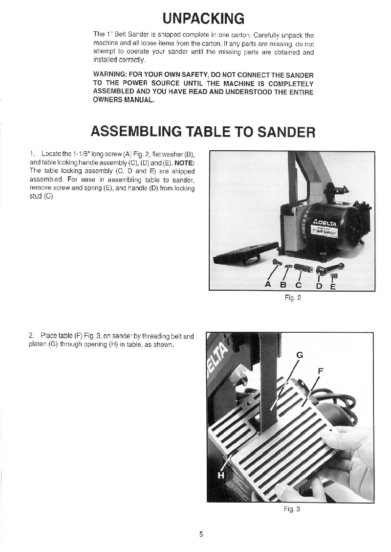 Delta 1'' BELT SANDER 31-050 Sander Instruction manual PDF View