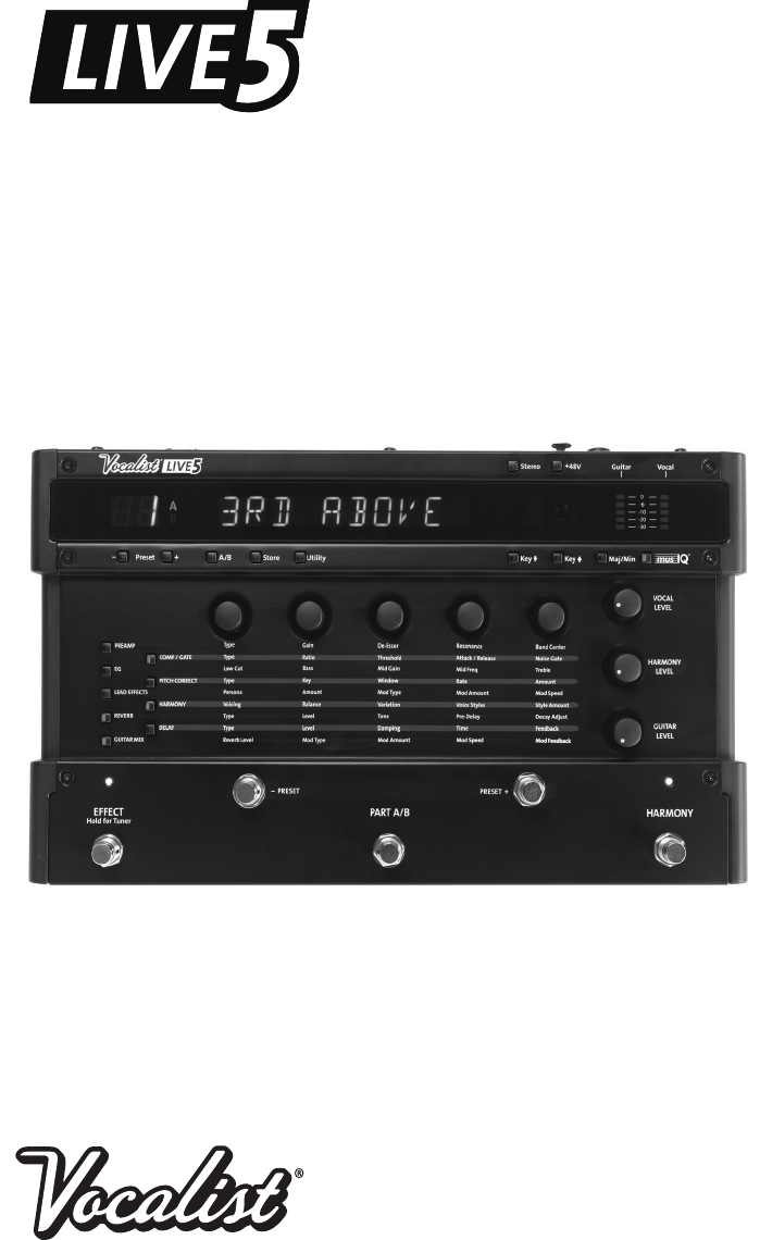 DigiTech Vocalist Live 5 Musical Instrument Amplifier Owner's manual