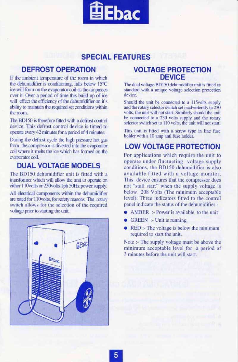 Ebac BD-150 Dehumidifier Operation Manual PDF View/Download, Page # 6