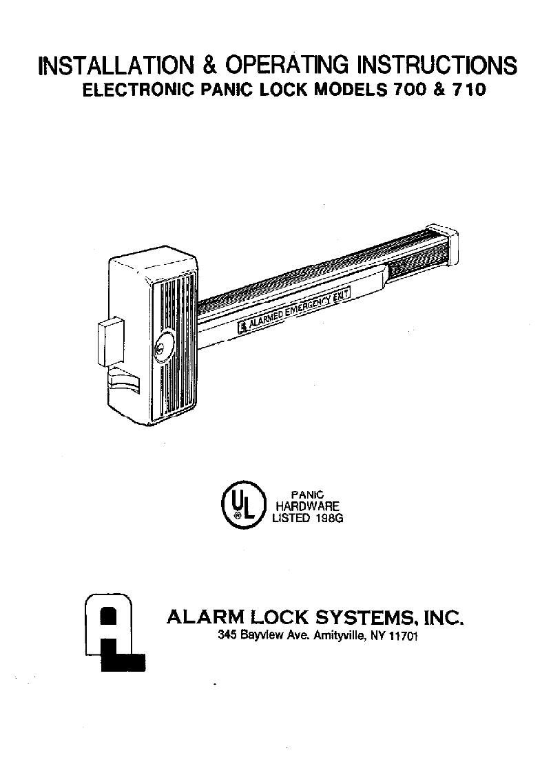 Alarm Lock 700 Security System Installation & operation manual PDF View ...