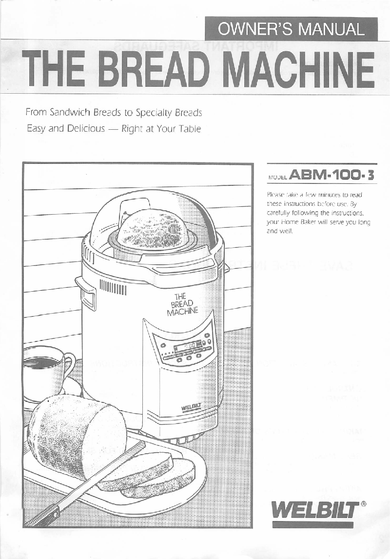 Welbilt ABM-100-3 Bread Maker Owner's manual PDF View/Download