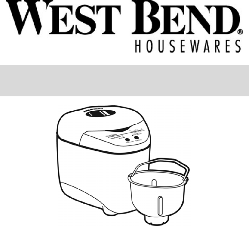 West Bend Just For Dinner Breadmaker Bread Maker Instruction manual PDF