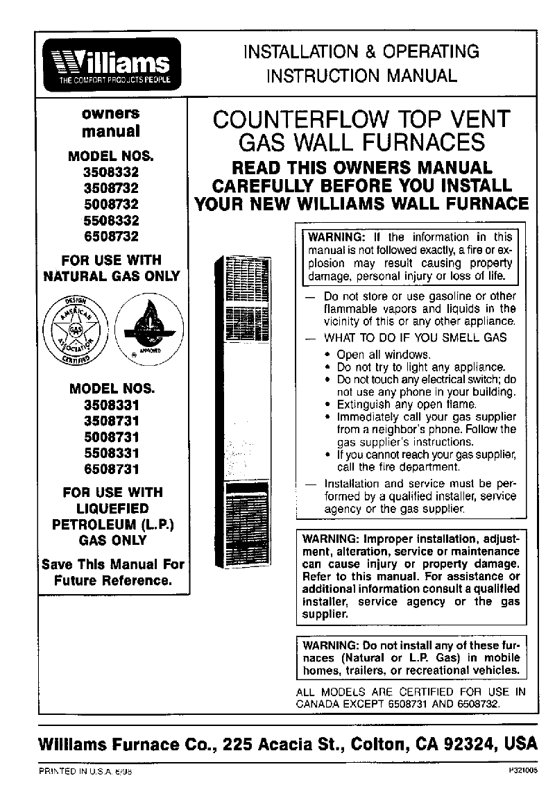 Williams 3508331 Furnace Owner