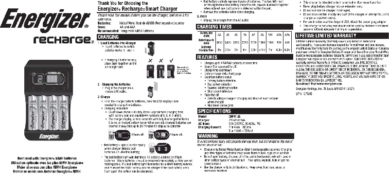 Energizer Recharge Smart CHP41US Battery Charger Manual PDF View/Download