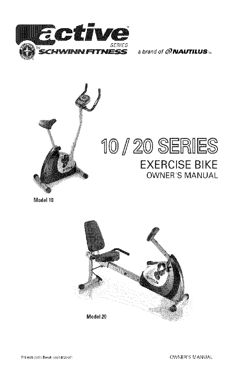 Schwinn active 10 Series Fitness Equipment Owner's manual PDF View/Download