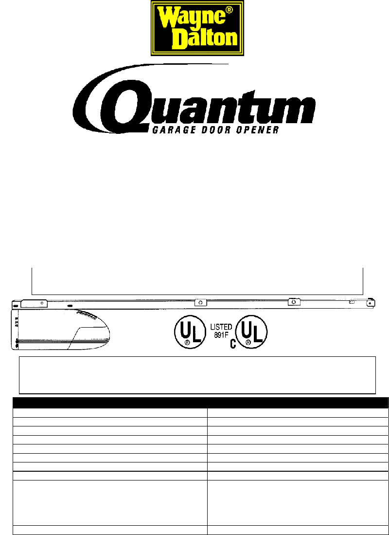 Quantum 3214 Garage Door Opener Owner installation and user manual PDF