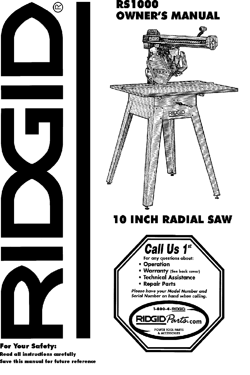 RIDGID RS1000 Saw Owner's manual PDF View/Download