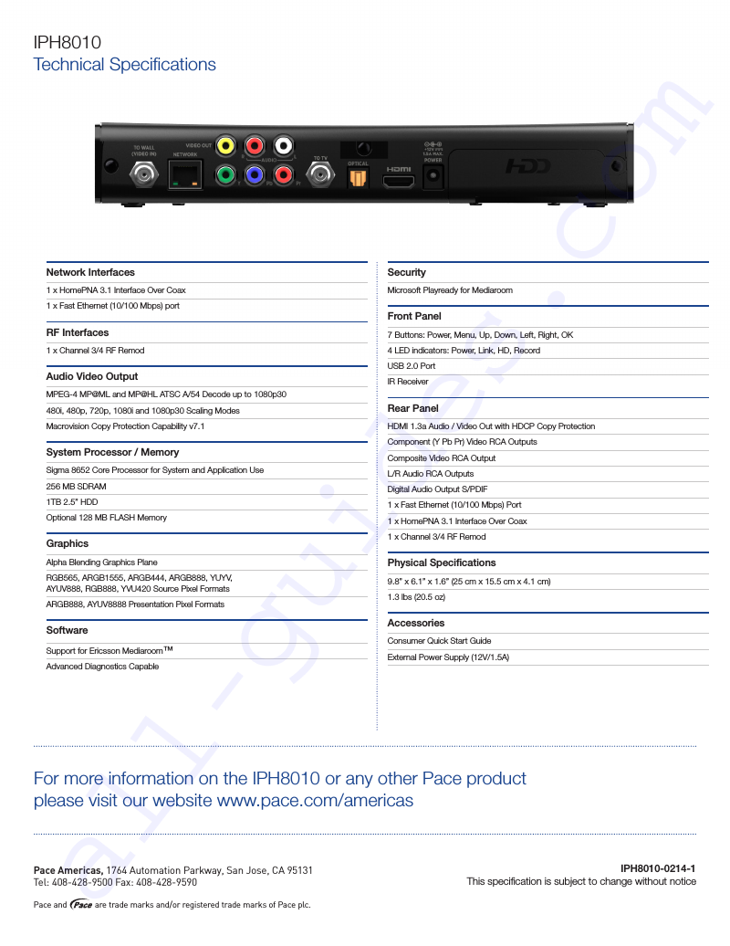 Pace IPH8010 Receiver Datasheet PDF View/Download, Page # 2