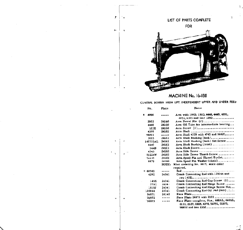 Singer 16-188 Sewing Machine Parts list PDF View/Download, Page # 5