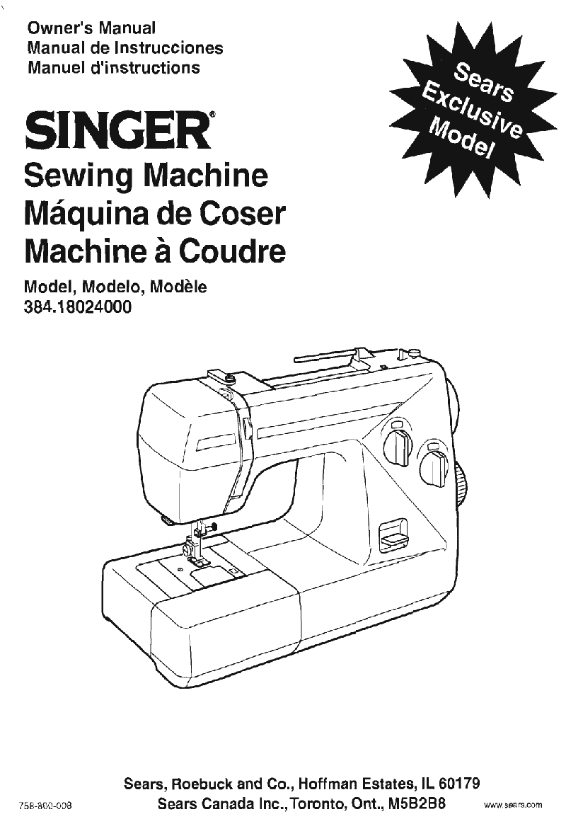 Singer 384.18024000 Sewing Machine Owner's manual PDF View/Download