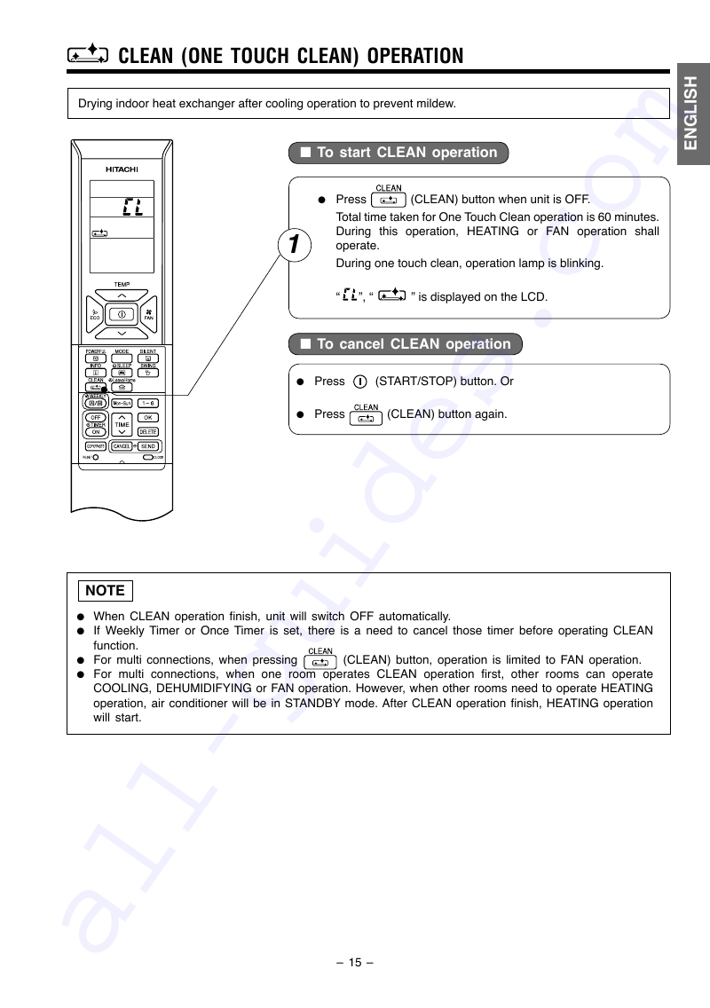 Hitachi RAR-5E1 Remote Control Manual PDF View/Download, Page # 15