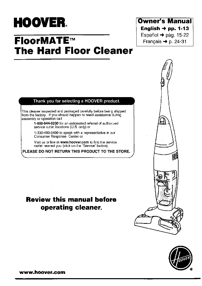 Hoover FloorMATE Hard Floor Cleaner Vacuum Cleaner Owner