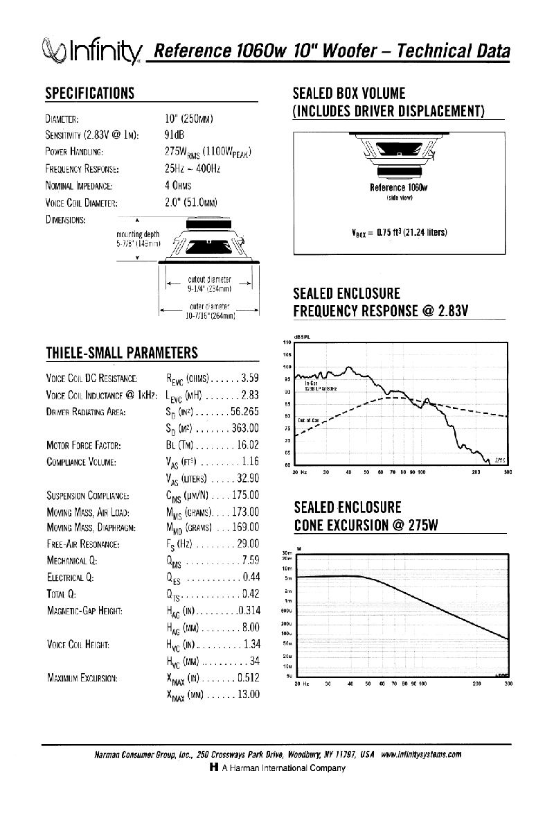 Infinity Reference 1060w Subwoofer Brochure & specs PDF View/Download