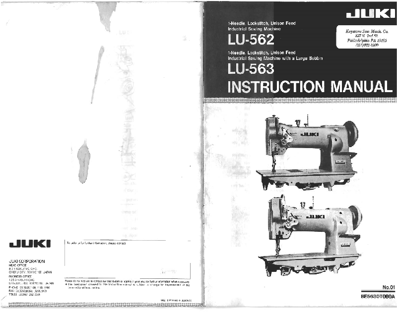 Juki Lu 562 Sewing Machine Instruction Manual Pdf View Download Page 2