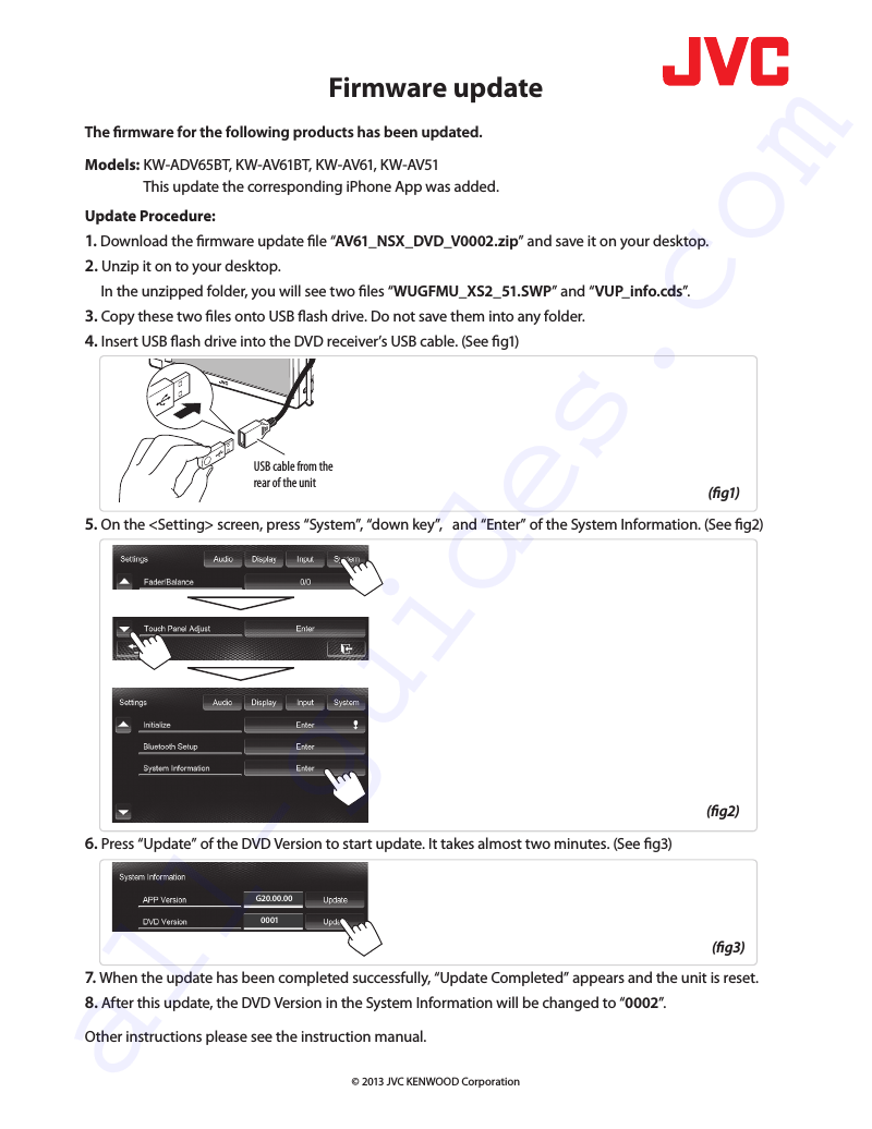 JVC KW-AV61 Receiver Firmware update PDF View/Download