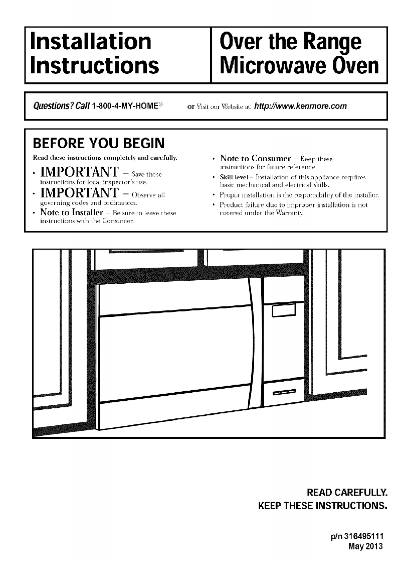 Kenmore 79080322310 Microwave Oven Installation Instructions Manual PDF ...