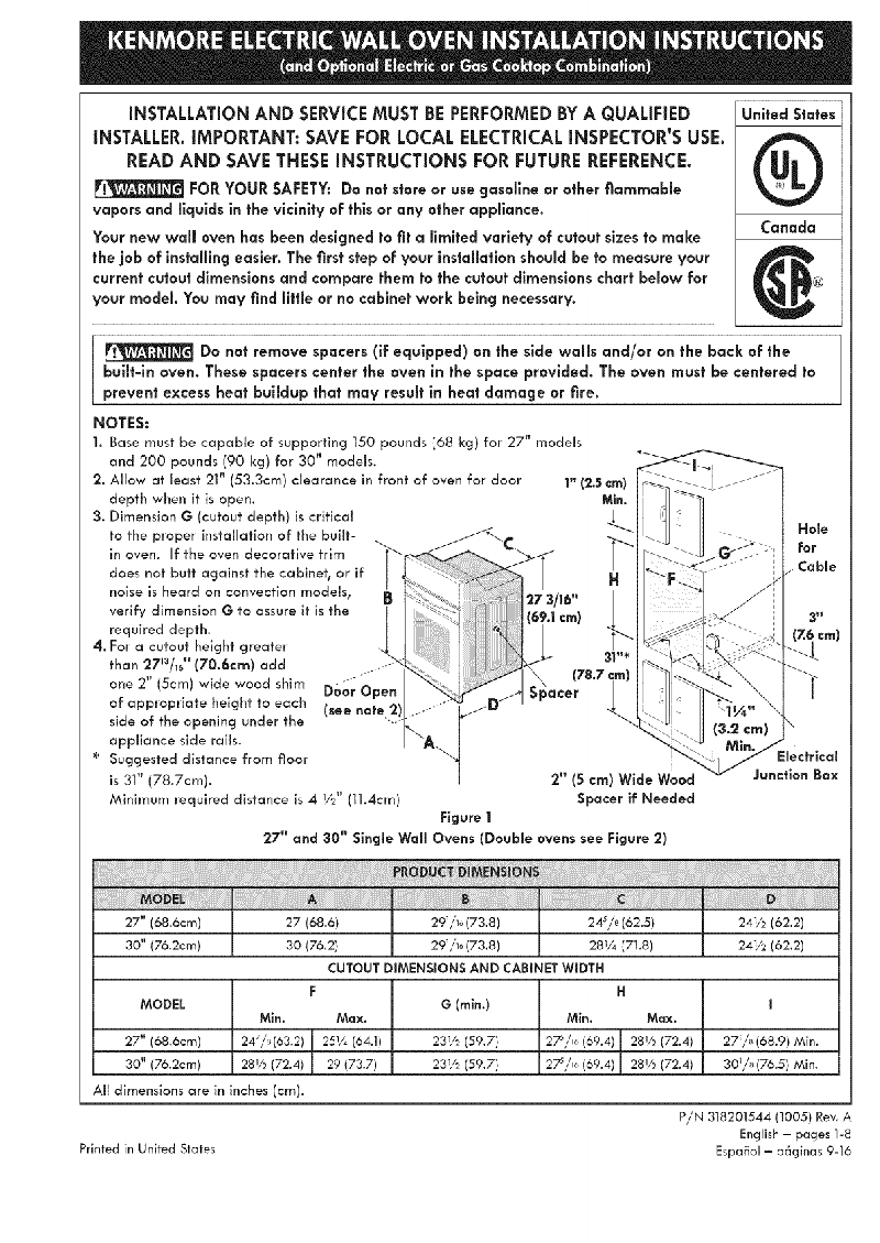 Kenmore 79048079000 Oven Installation instruction PDF View/Download
