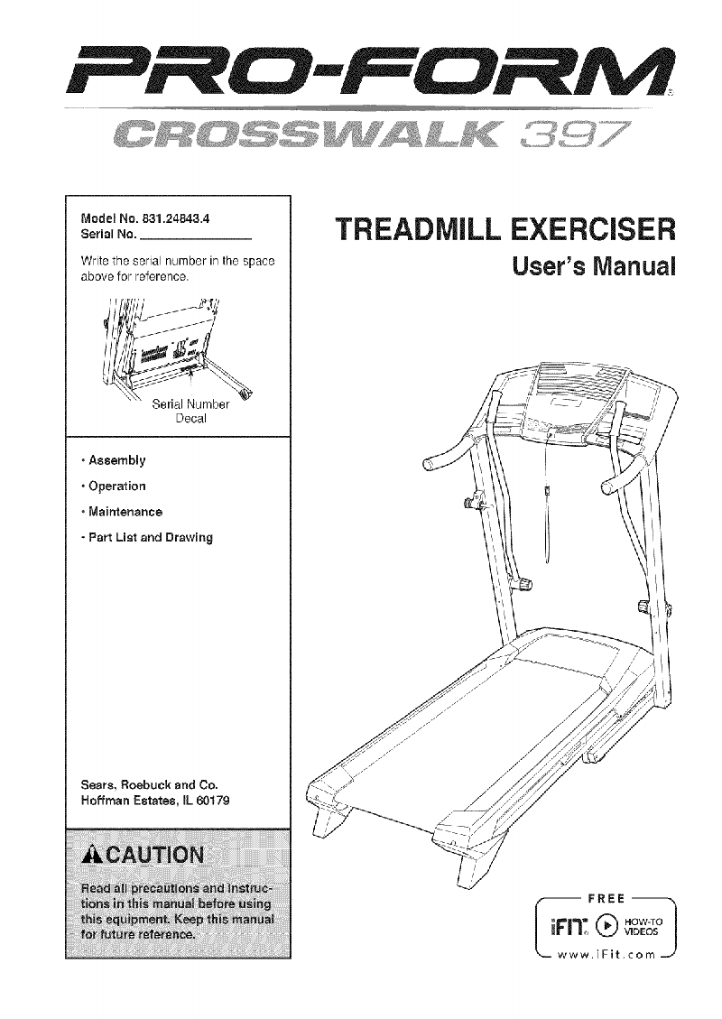 ProForm 395 E Treadmill Operation & user’s manual PDF View/Download