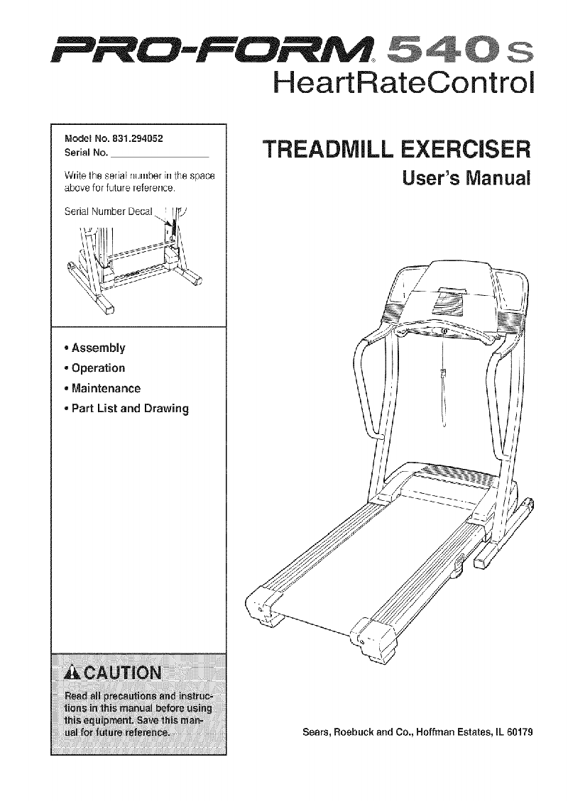 ProForm 540s Treadmill Operation & user’s manual PDF View/Download