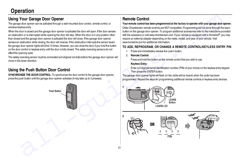 Chamberlain HD220 Garage Door Opener Operation & user’s manual PDF View