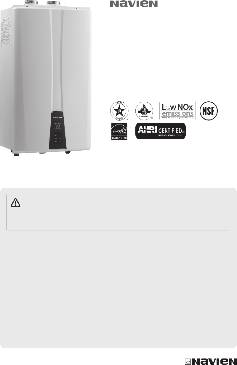 Navien NPE-180A Water Heater Installation Manual PDF View/Download