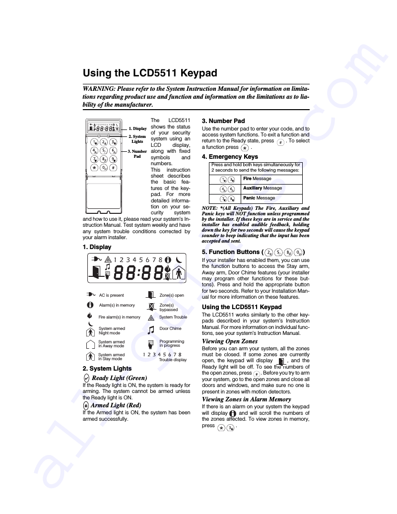 DSC LCD5511 Keypad Instruction Manual PDF View/Download