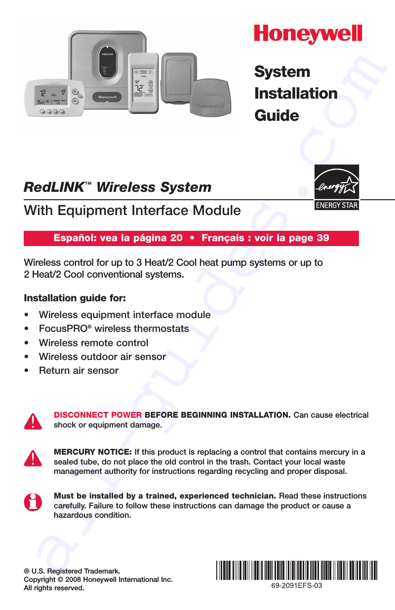 Honeywell RedLINK Thermostat Installation manual PDF View/Download