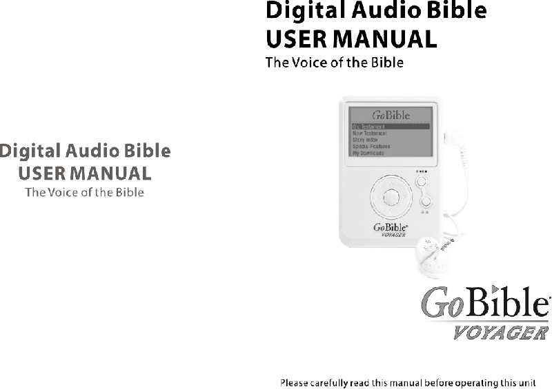 Voyager GoBible MP3 Player Operation & user’s manual PDF View/Download