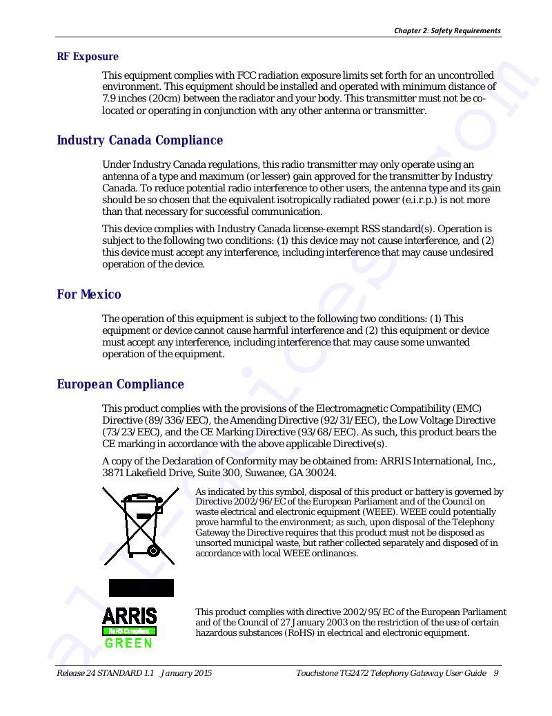 Arris Touchstone TG2472 Gateway Operation & user’s manual PDF View