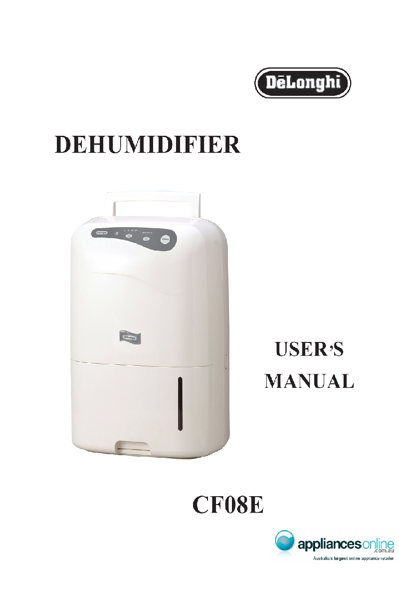 DeLonghi CF08E Dehumidifier Operation & user’s manual PDF View/Download