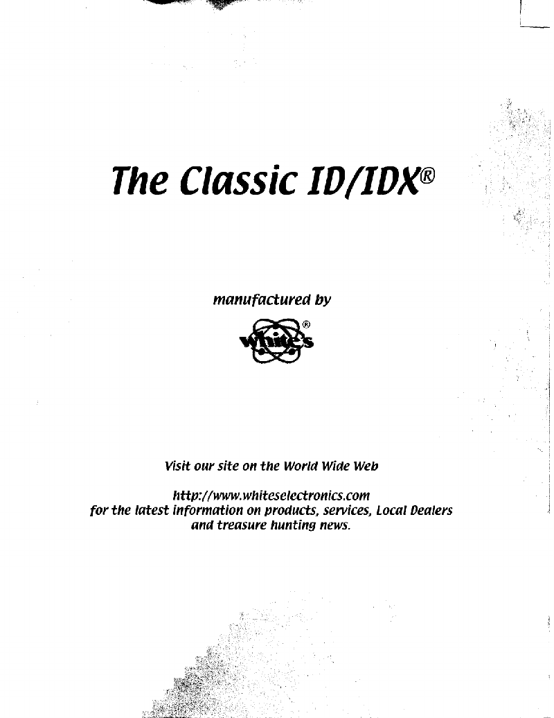 Whites The Classic ID Metal Detector Operation & user’s manual PDF View