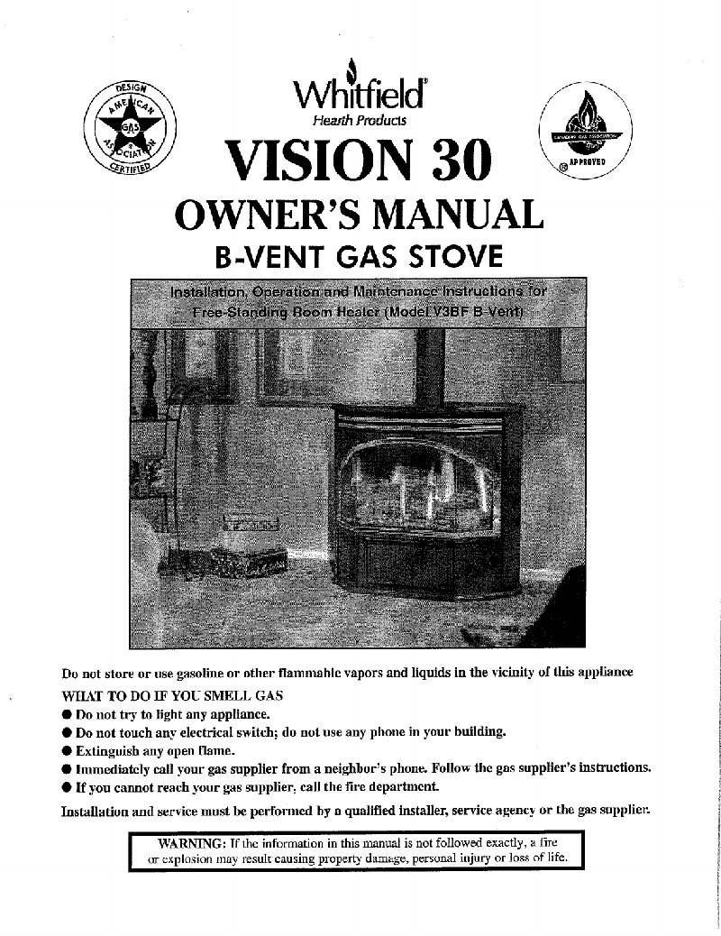 Whitfield VISION 30 Stove Owner's manual PDF View/Download