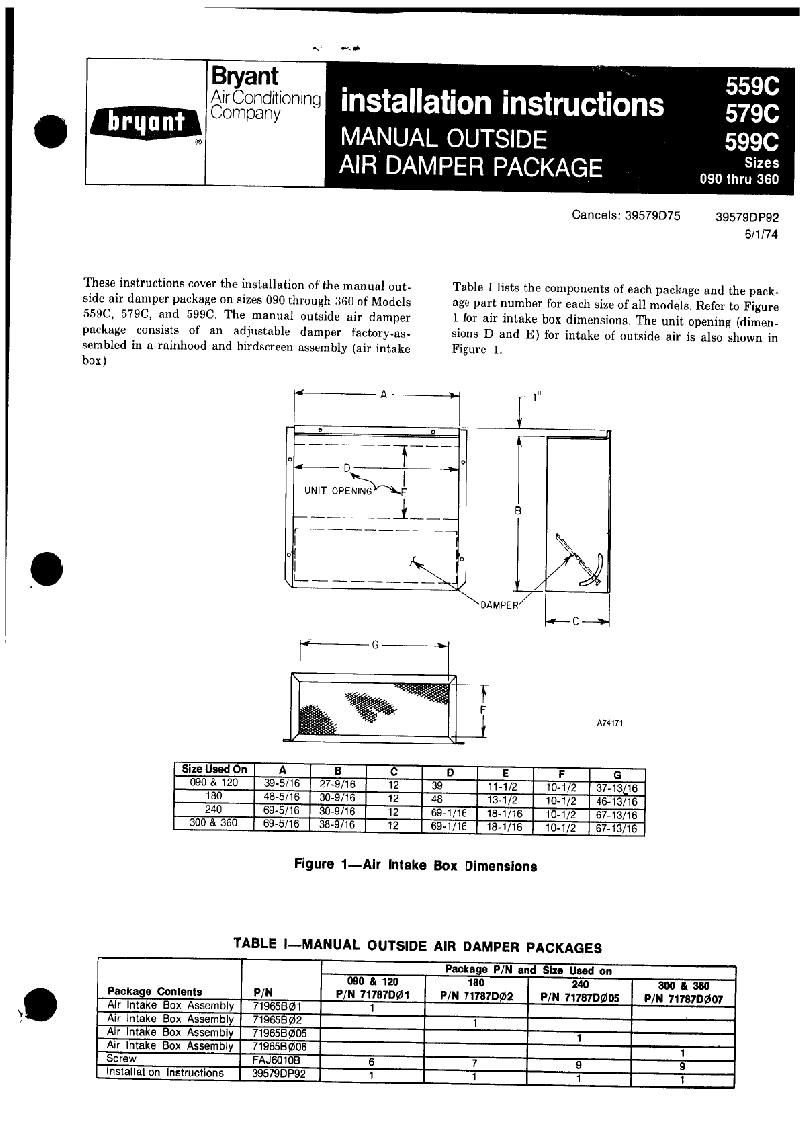 Bryant 559C Air Conditioner Installation instructions PDF View/Download