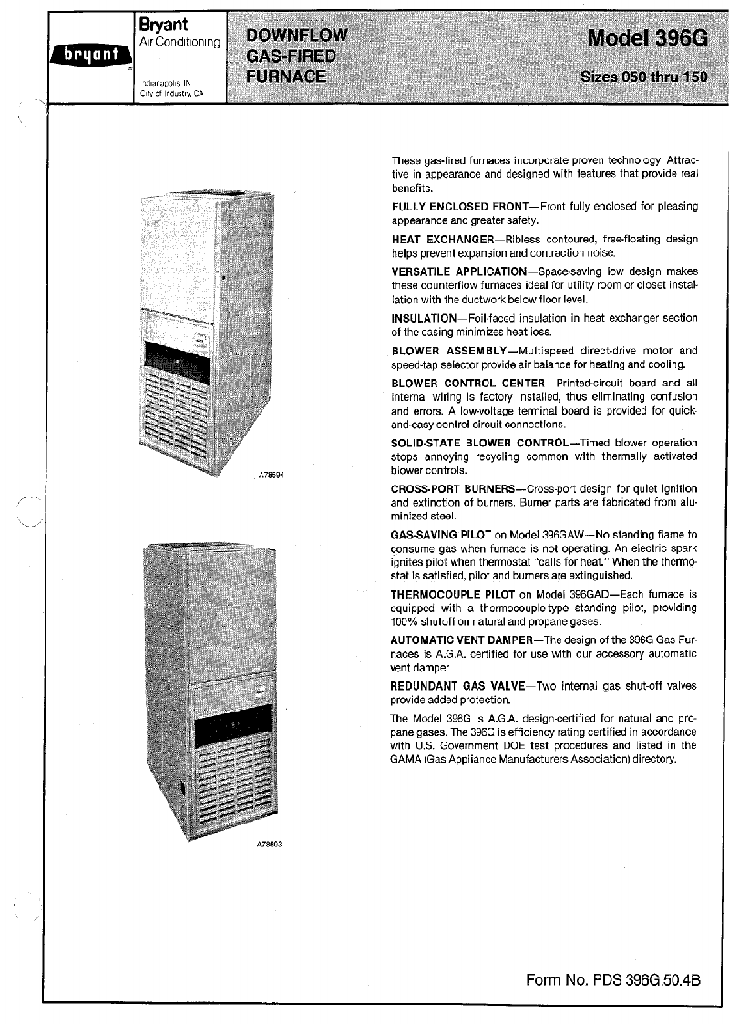 Bryant 396G Furnace Product data PDF View/Download