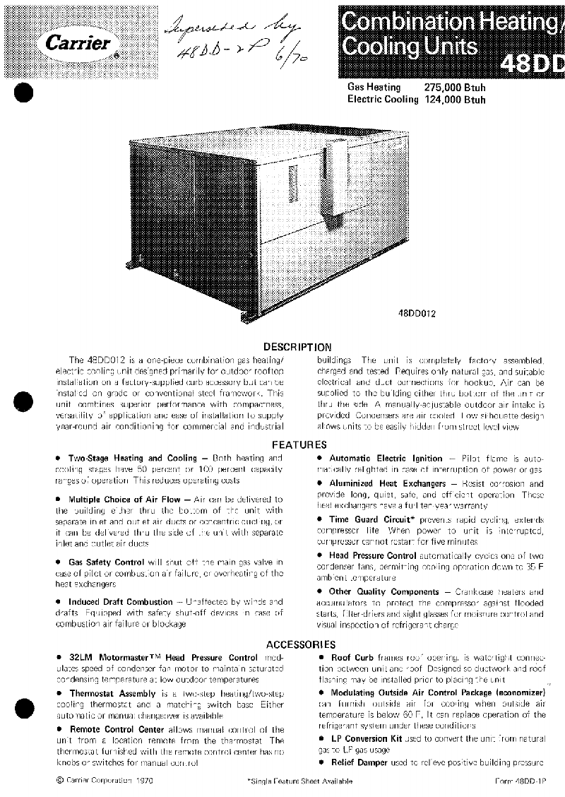 Carrier 48DD Heating System Product data PDF View/Download